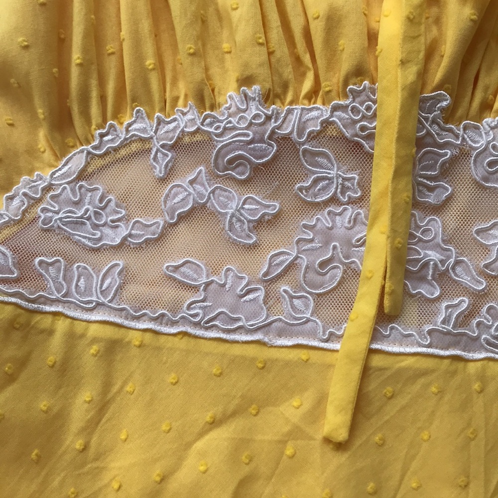Vintage 90 Y2K Betsey Johnson Yellow Lace Milkmaid Coquette Fairy Dress Yellow 8 - Picture 9 of 17